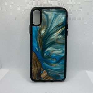 Carved Blue Wood resin I Phone XS case
